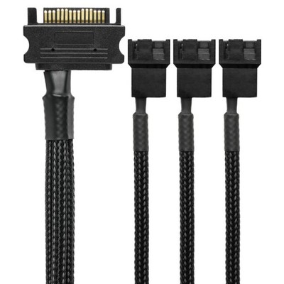 CRJ 15-Pin SATA to 3 PC Fan Power Adapter Cable - 3 - Three Fan, Black 