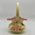 Fenton Burmese Uranium Custard Basket Signed Gloria Finn Hand Painted Roses