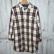 WOMENS OUTERKNOWN COTTON BLANKET SHIRT DRESS GALAXY BLACK WHITE CORAL PLAID M