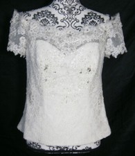 Pronovias White Separate 14 Wedding Dress Bridal Top Lace Flowers Crystals $950