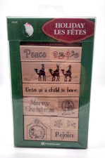 Inkadinkado Holiday Christmas Wooden Back Rubber Stamps Set 10 NEW 98308