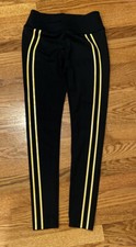 Splitsfiftynine Solid Black W/ Yellow Stripes Full Length Activewear Leggings M