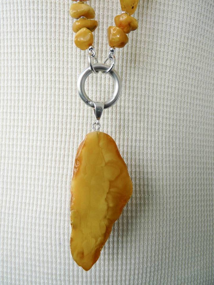 Collar colgante ámbar báltico yema de huevo extra largo S925 cuentas de plata de ley Foto 4 de 4