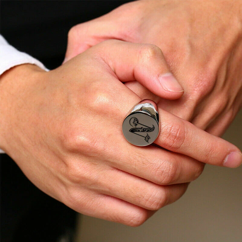Men Signet Ring Silver Initials Royal Initialen Letters Personalized Engraving - Image 2 of 4