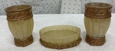 Hollywood Regency Bathroom Decor Gold Yellow Soap Dish Misc Cup Holders