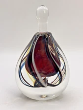 Nancy Freeman Hand Blown Art Glass Perfume Bottle Swirled Colors Signed VTG