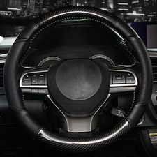 15 Carbon Fiber Black Leather Car Steering Wheel Cover Breathable Non-slip Us