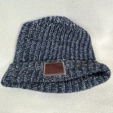 Love Your Melon Blue Chunky Knit Beanie Hat Leather Patch made in USA.