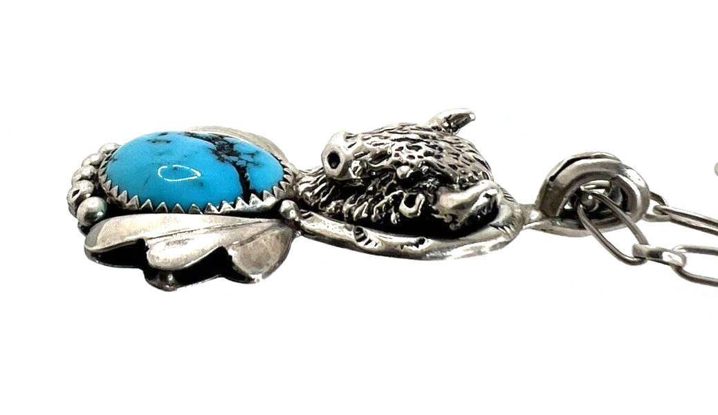 Native Sterling Silver Buffalo Head Turquoise Pen… - image 4