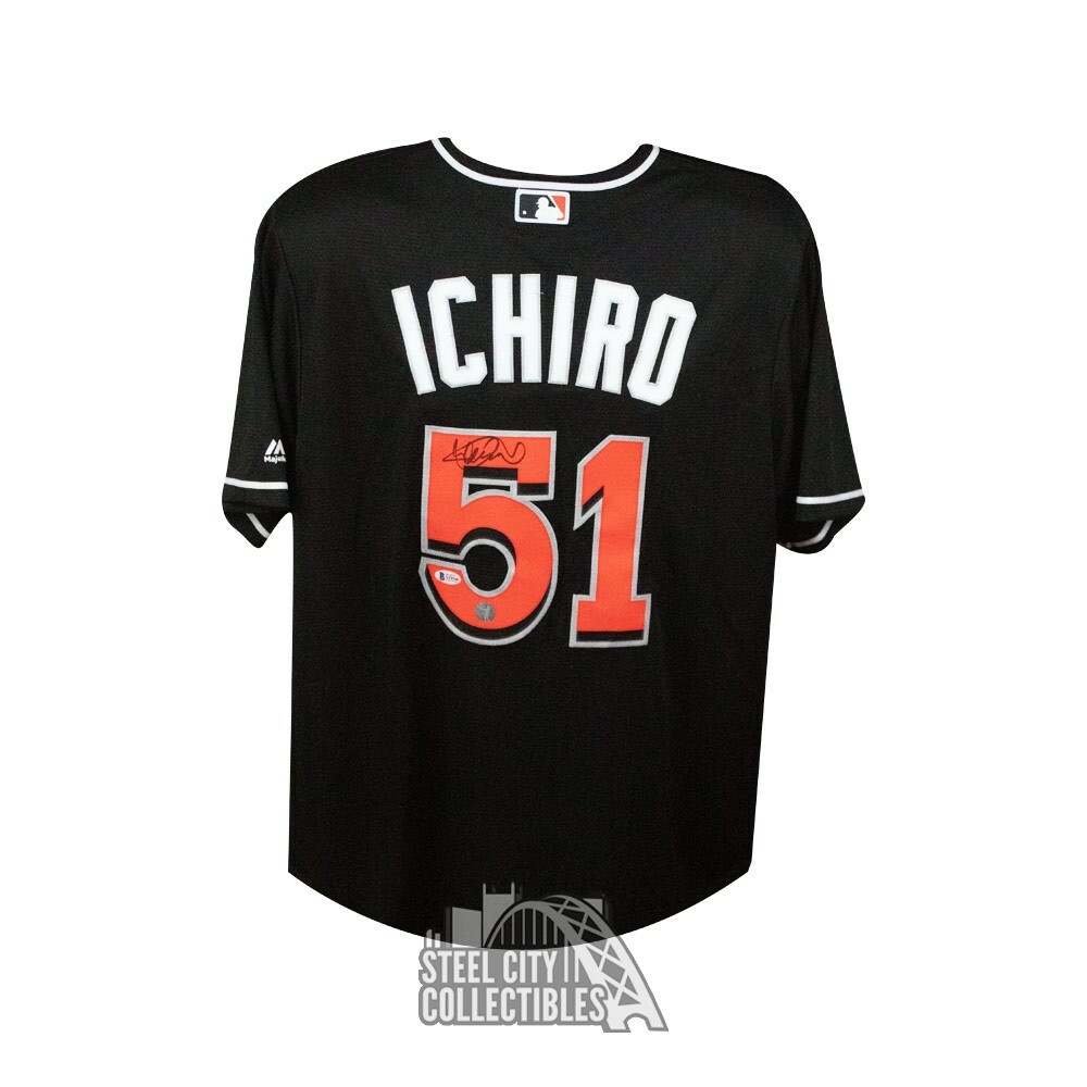 Ichiro Suzuki Autographed Miami Marlins Majestic Black Baseball Jersey  BAS COA