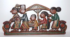 Hand carved wooden wall hanging plaque native ethnic people family
