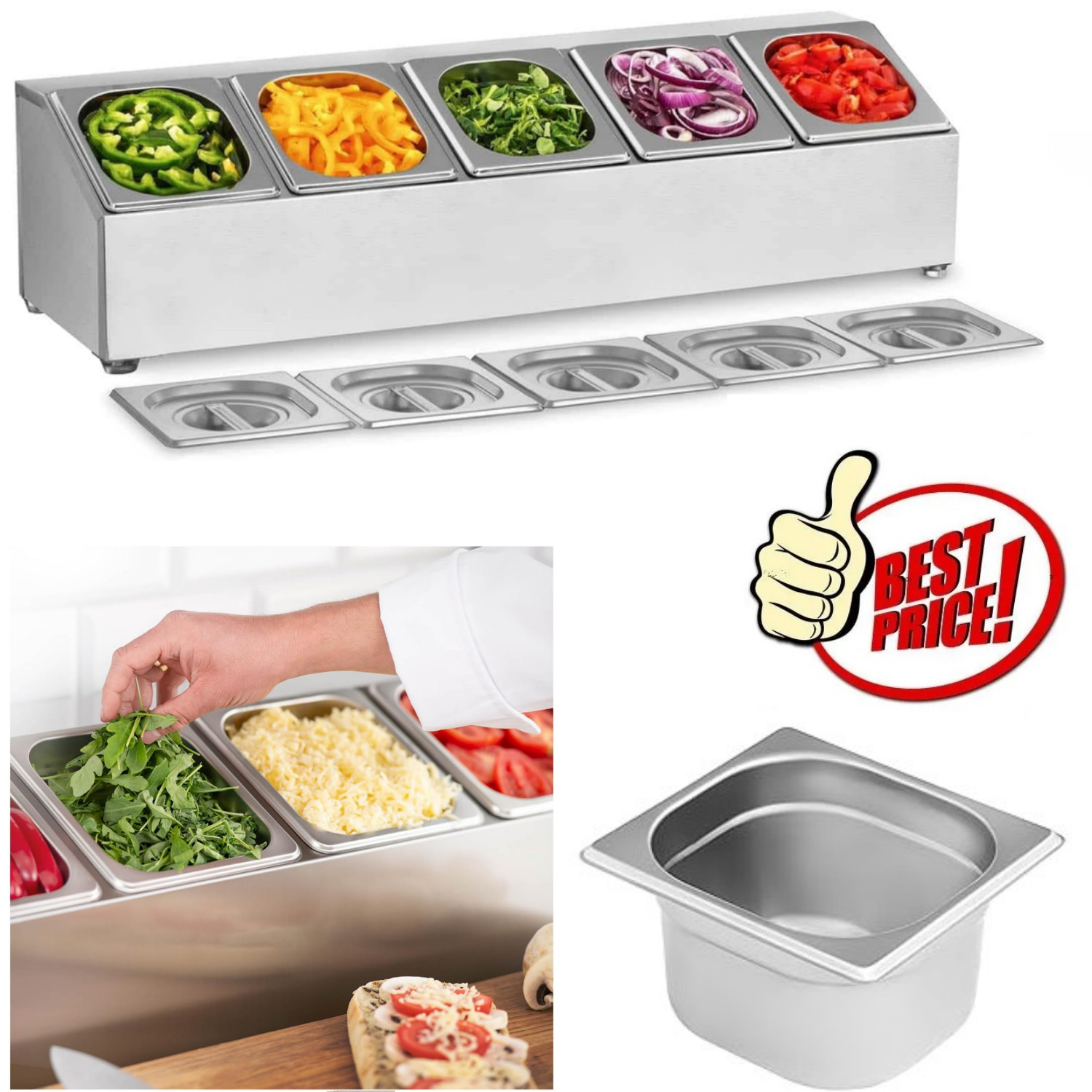Pizza Zutatenbehälter Edelstahl Behälter mit Deckel Beilagenbehälter für Gastro