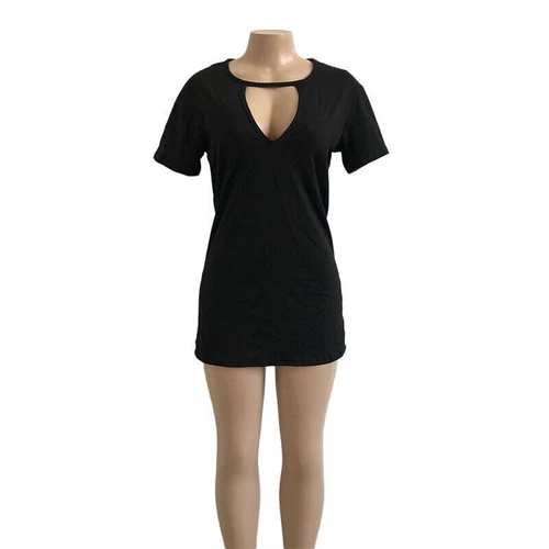 Damen T-Shirt Kleid V-Ausschnitt Sommerkleid Kurzarm Boho Strand Sommerkleid - Bild 10 von 49