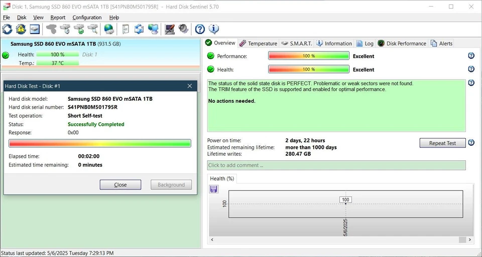 *Near Mint* Samsung 860 EVO mSATA 1TB V-NAND SSD (MZ-M6E1T0) 6Gb/s 1.8" - Image 3 of 4
