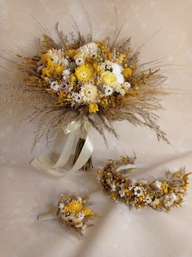 Exklusives Hochzeit - Set: Brautstrauß Anstecker und Haarreif  Trockenblumen - Bild 1 von 11