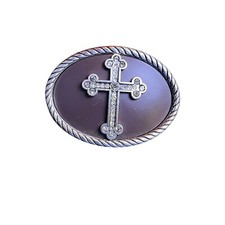 Rhinestone Cross Belt Buckle Oval Western Religious Fashion Accessory