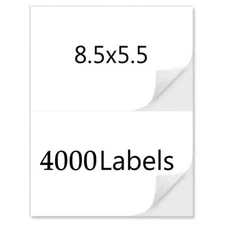 4000 Address Shipping Labels Half Sheet 8.5X5.5 Self Adhesive Direct 2 Per Sheet