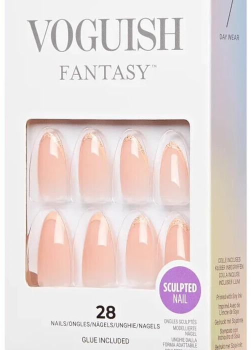 KISS VOGUISH FANTASY 28 GLUE ON NAILS MEDIUM LENGTH ALMOND SHAPE FRENCH KINDRED