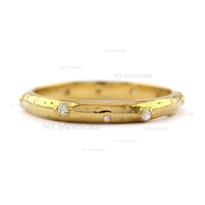 Siegelring Mond & Stern Diamant Infinity Bandring massiv 14K Gelbgold Strukturring