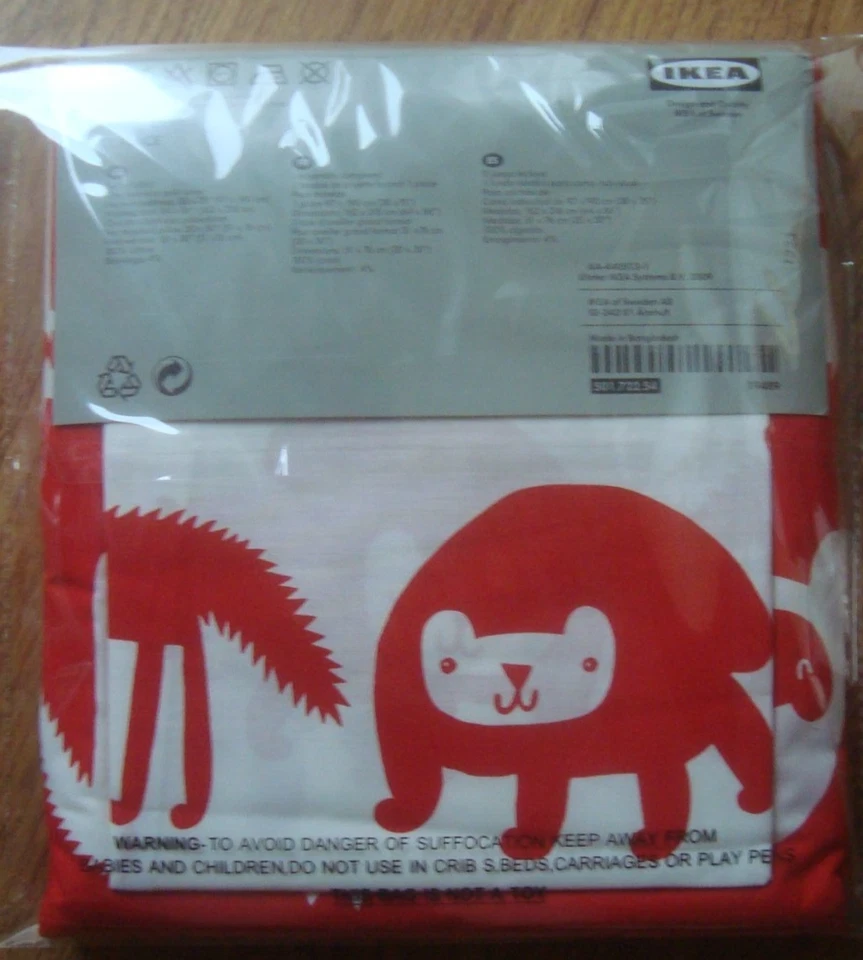 Ikea Twin Duvet Cover Barnslig Ulven Bed Set Red White Kids Animals Wolf NEW - Image 3 of 4