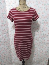 WILD FABLE, WOMEN'S BURGUDY/BEIGE COTTON BL KNIT STRIPED DRESS, SIZE XS