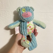 Mudpie Baby Plush Toy Stuffed Animal Soft Blue Bear Floral Rattle Lovey 9"