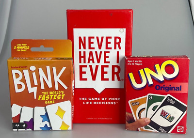 Lot of 3 Party Card Games - Never Have I Ever, Blink, and Uno