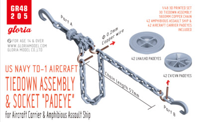 ETmodel GR48205 US NAVY AIRCRAFT TIEDOWN ASSEMBLY & SOCKET  PADEYE 