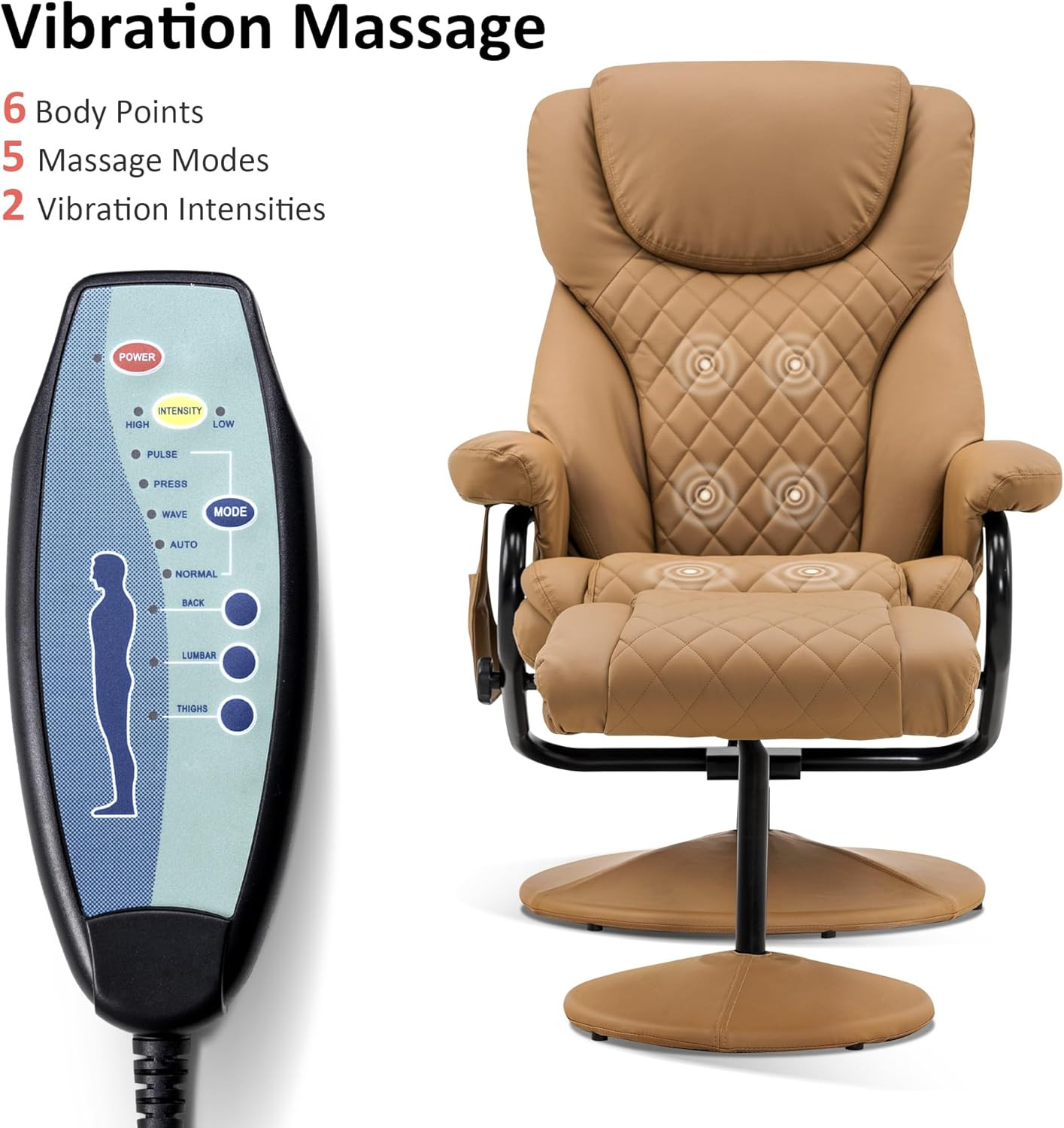 Cognac Recliner with Ottoman & Massage, 360&deg; Swivel Faux Leather Chair