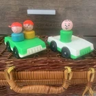 Fisher Price Little People Lot of 2 Cars 3 People Two Wooden Boy Vintage