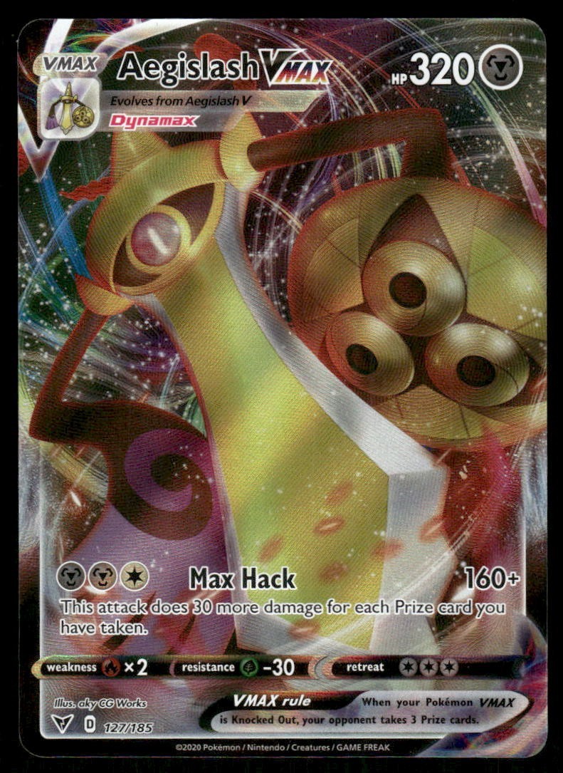 aegislash vmax pokemon card 2020 Sword & Shield Vivid Voltage Full Art #127 PSA 6 on Fanatics Collect [1MM] Max Hack (160+) This attack does 30 more damage for each Prize card you have taken Aegislash VMAX 127/185 Vivid Voltage
