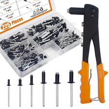225pcs Black Aluminum Blind Rivets Assortment Kit with Heavy Duty Hand Rivete...