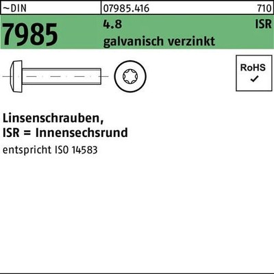 Linsenschraube DIN 7985 ISR M3x40-T10 4.8 galv.verz. 1000St.