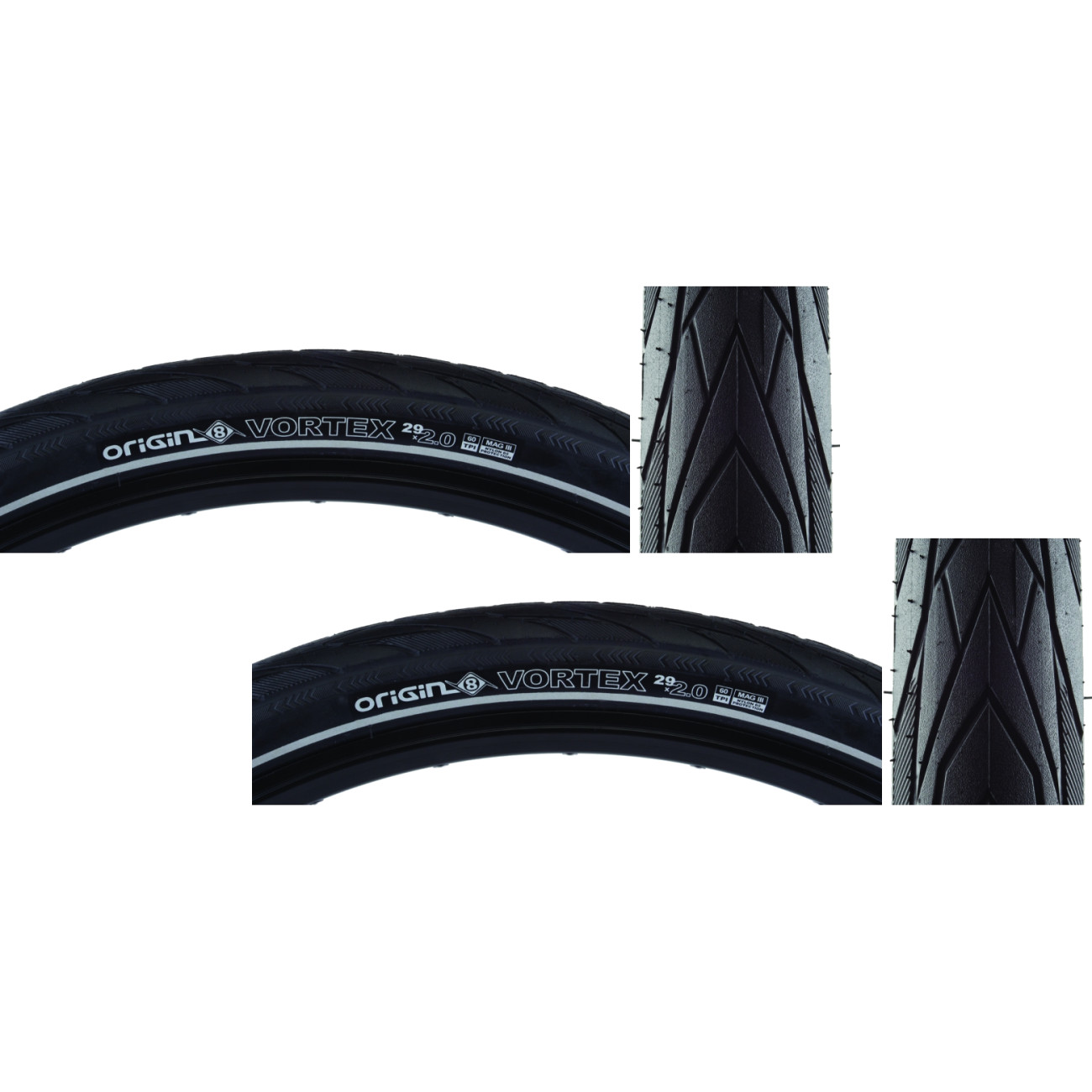 Pack of 2 Origin8 Vortex 29x2.0 Wire TPI 65 Black/Black Refl