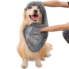 Dog Towel for Drying Dogs, Absorbent Microfiber Bath Towel, Hand Pockets Grey