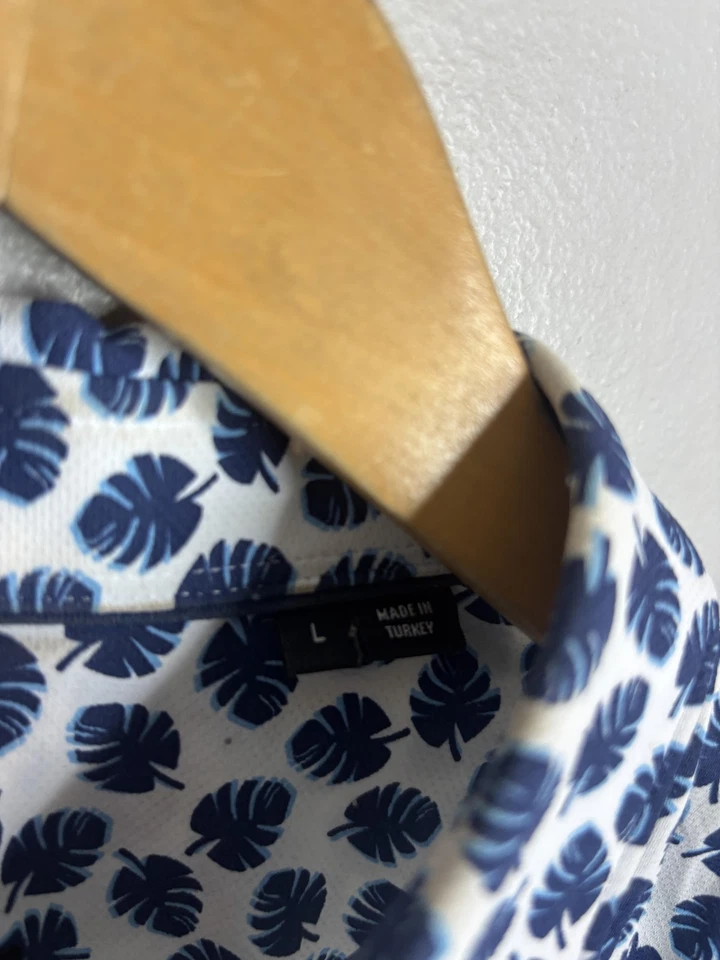 Boss Hugo Boss Shirt Mens Large White Blue Leaf Print Slim Fit ROMN A-L07 - Image 4 of 4