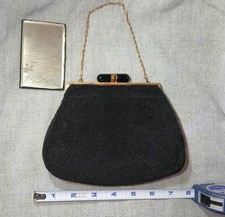 Vintage Evening Bag Purse Micro Beaded Gold Metal Detail Clasp Lock w/Mirror