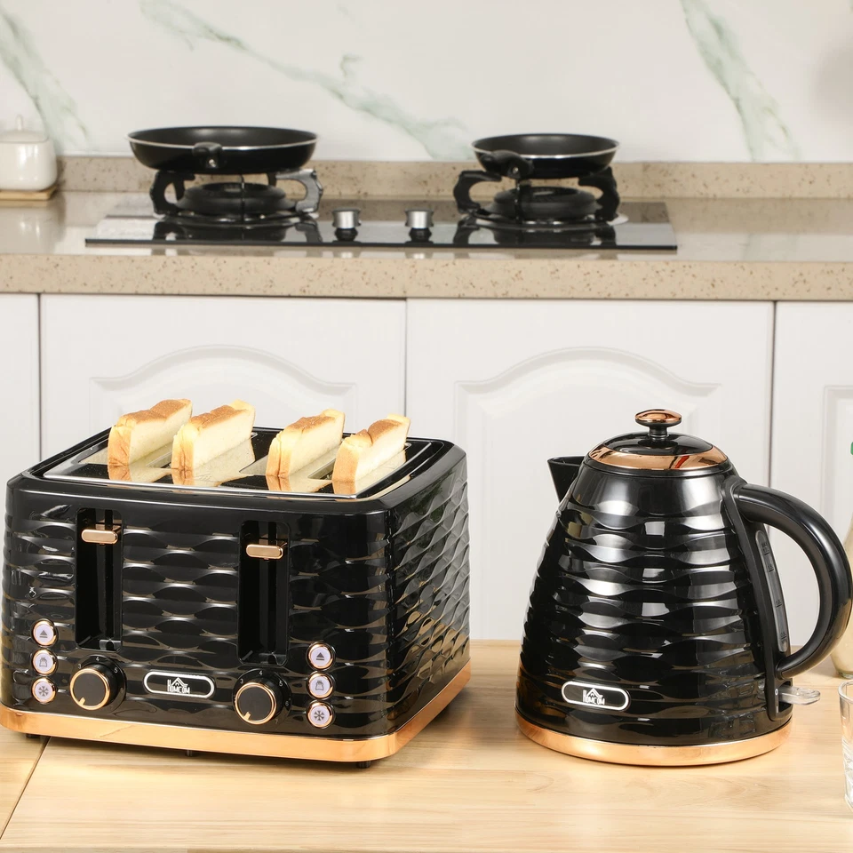 HOMCOM Kettle and Toaster Set 1.7L Rapid Boil Kettle & 4 Slice Toaster Black - Image 2 of 4