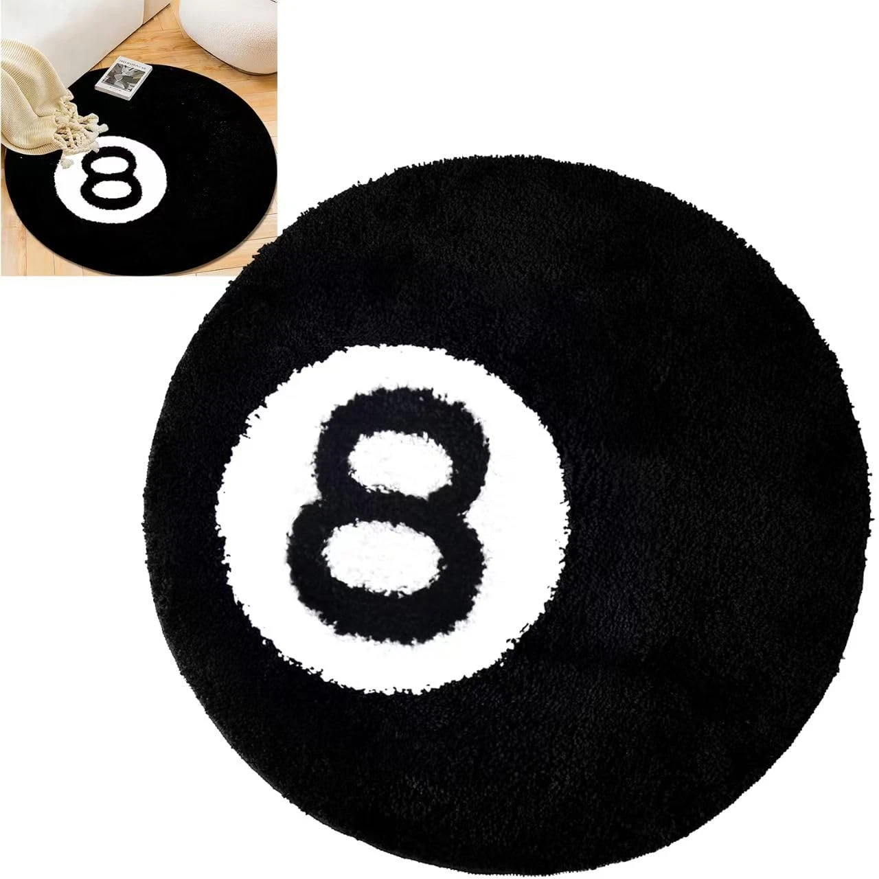 Chiziyixin 8 Ball Rug,80cm Black Circle Rug,Anti-Slip 3 cm (Round),