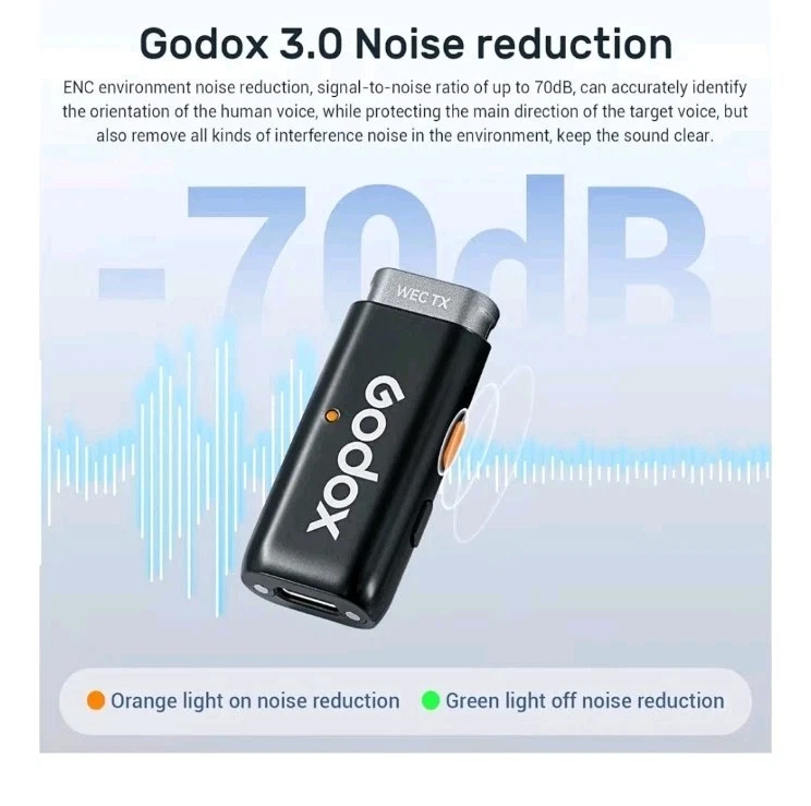GODOX WES2 Kit2 Wireless Microphone for Camera/PC/Android/iPhone, 2.4GHz Noise.. - Image 3 of 4