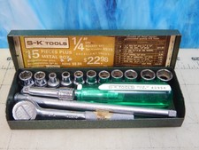 Vintage S-k Tools 14 Drive Socket Set No. 4915 Shallow 15 Pc Metal Case