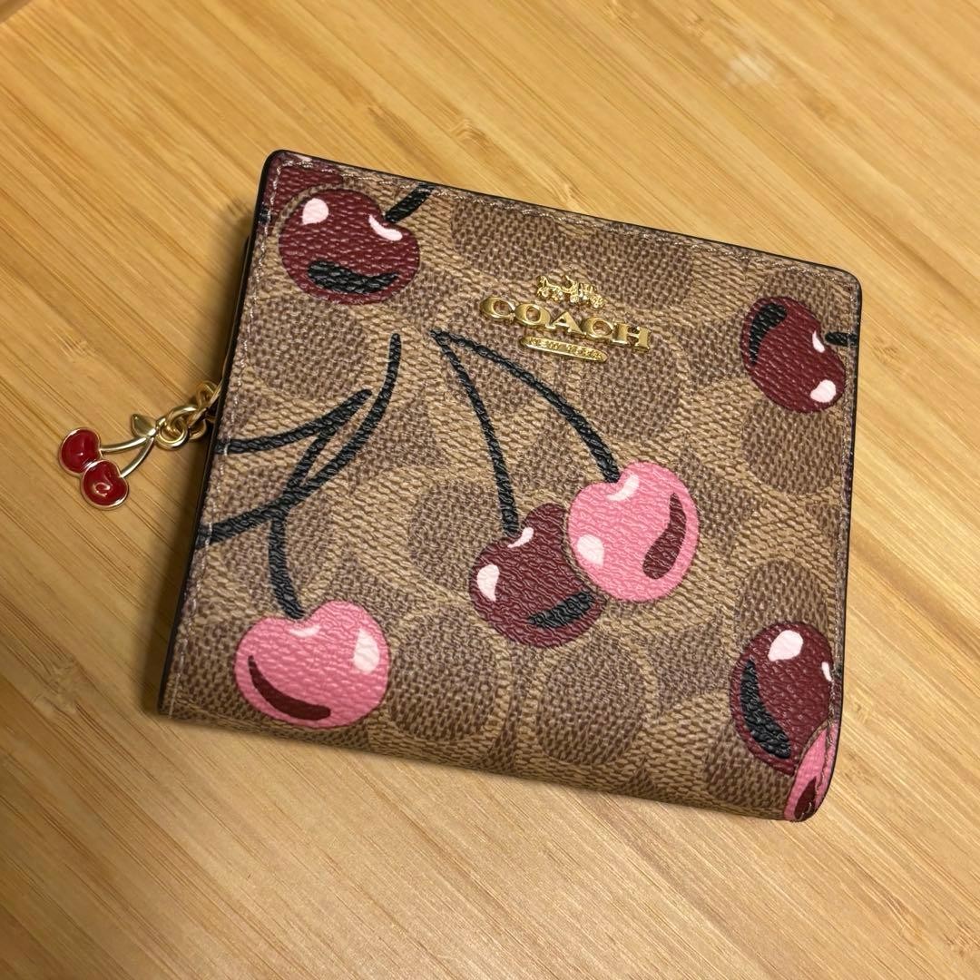 COACH Cherry Pattern Leather Wallet Burgundy Card… - image 1