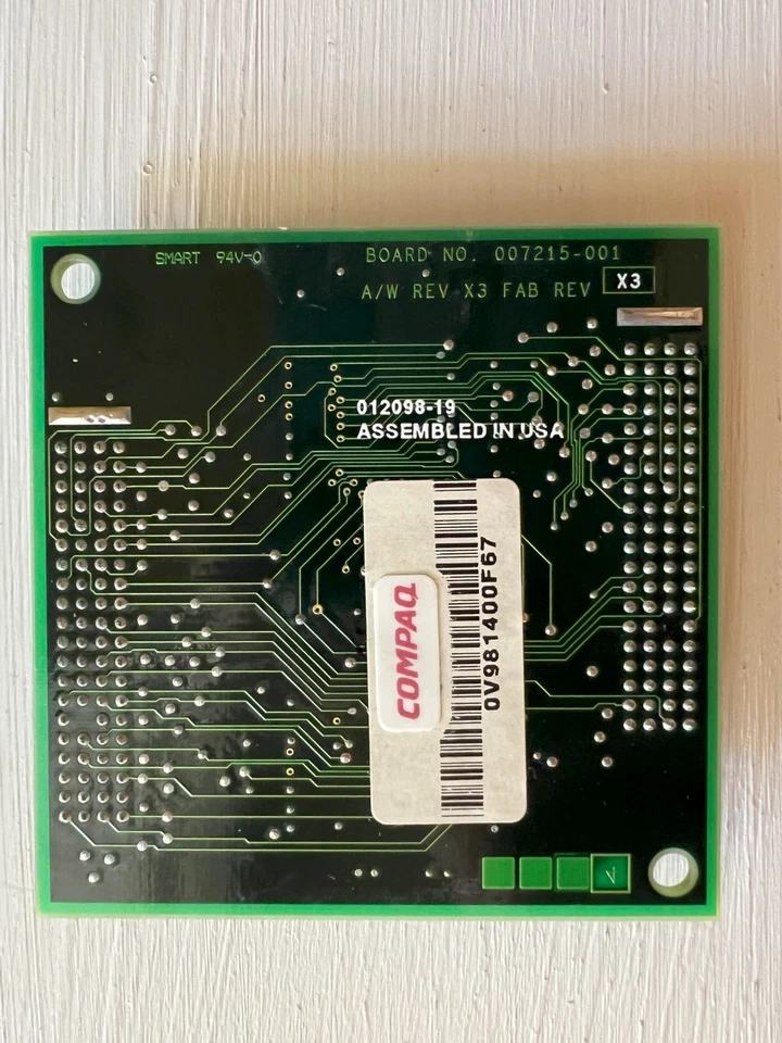 Compaq Server SMART 94V-0 Board No. 007215-001 Plug-In Card No. 0V981400F67  - Image 2 of 2