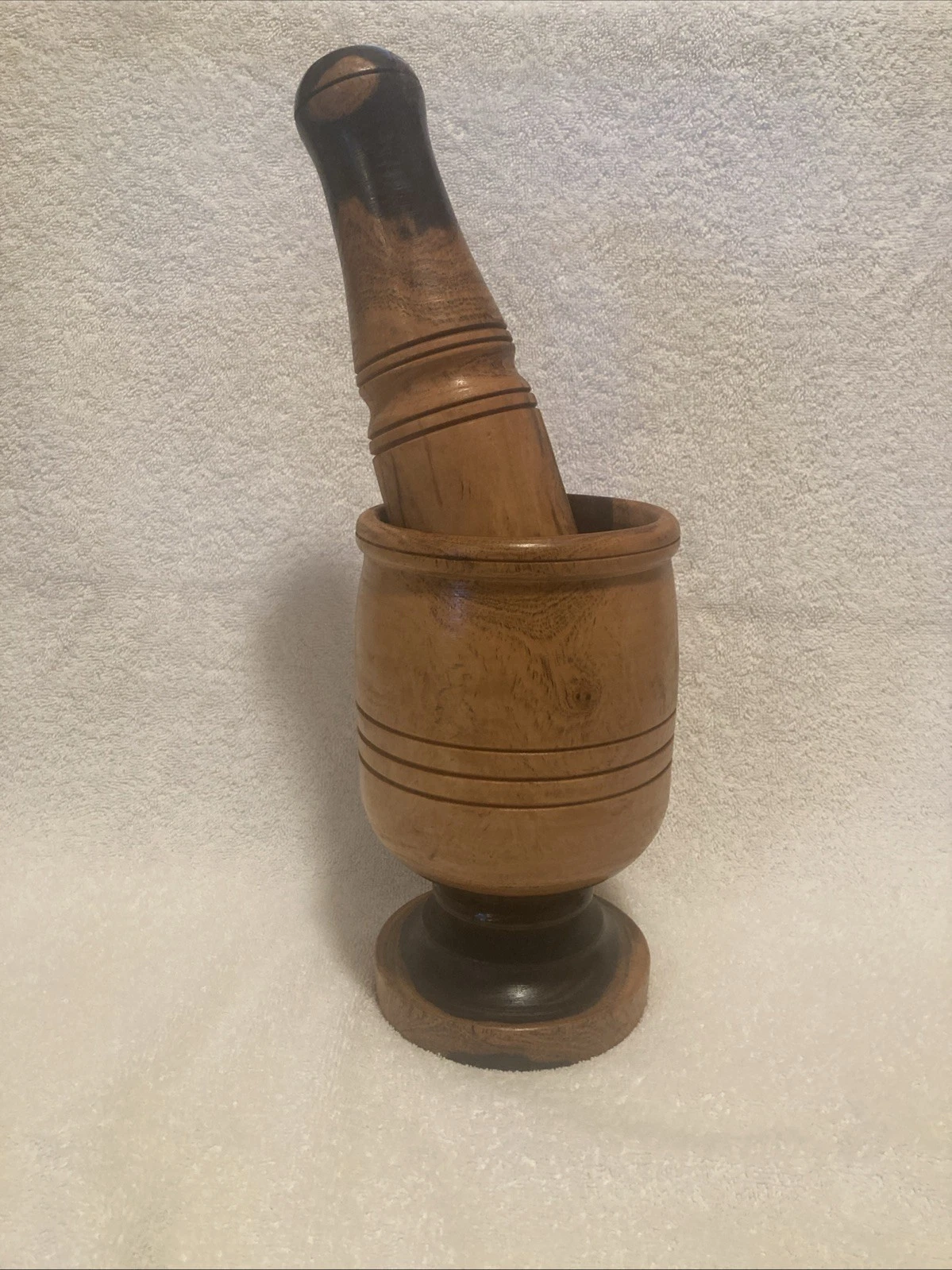 Vintage Hand-Carved Wooden Mortar and Pestle Set. See Photos and Description