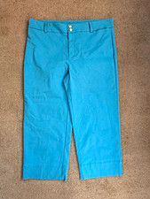 Chico's Blue Solid Flat Front Cropped Pants Women's