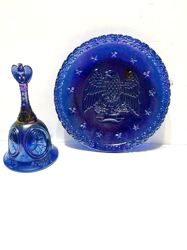 Fenton Cobalt Blue Bicentennial 1776-1976 Plate and Bell