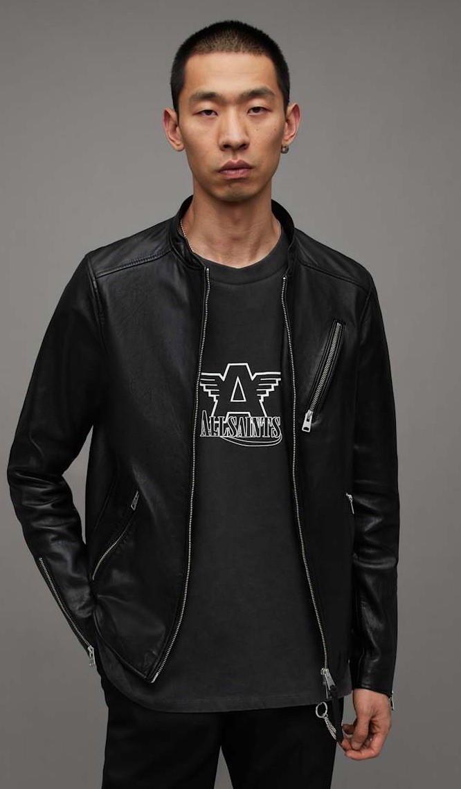 New Allsaints Men’s Harwood Leather Jacket In Black Size L $599
