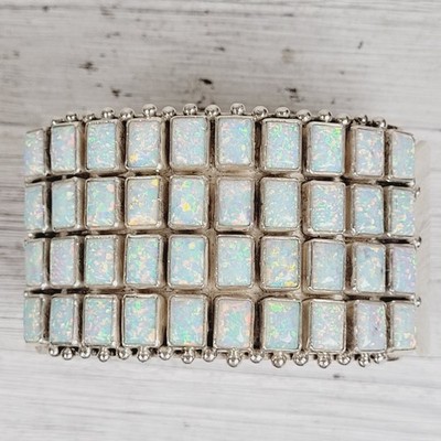 PAUL LIVINGSTON OPAL TILE 4 ROW WIDE STERLING SILVER 925 CUFF BRACELET 7'' NAVAJO