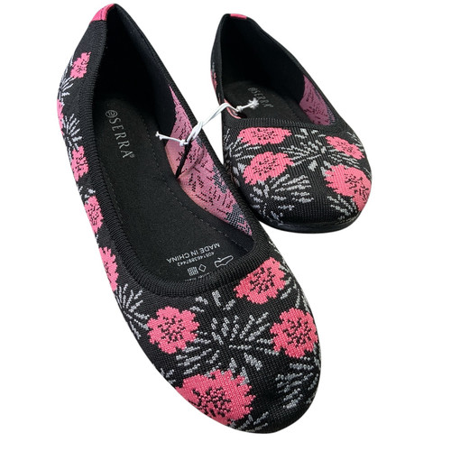 Serra Ballet Flat Pointed Toe Black Fuchsia Flowers Career Comfort Shoe Size 10 - Picture 1 of 7