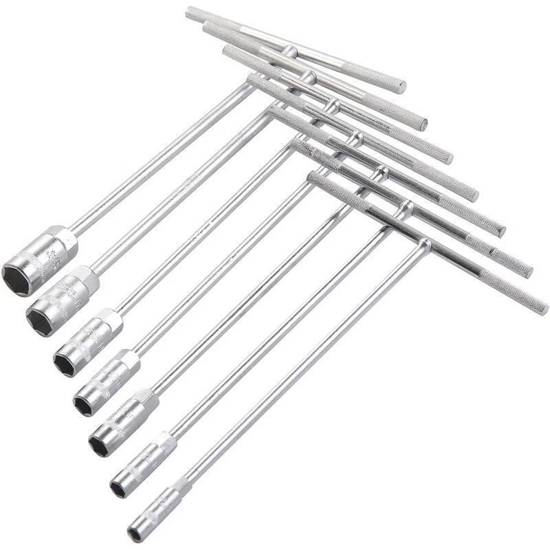 T Handle Socket Wrench Set 6 Point Deep Well Metric Chrome Vanadium 7 Pack New - Image 2 of 4